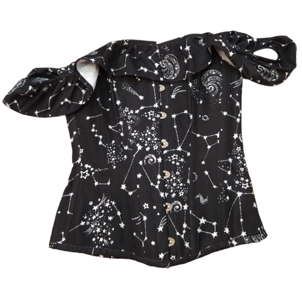 Corset Story Cotton Astronomy Print Sleeved Corset Top. UK 8